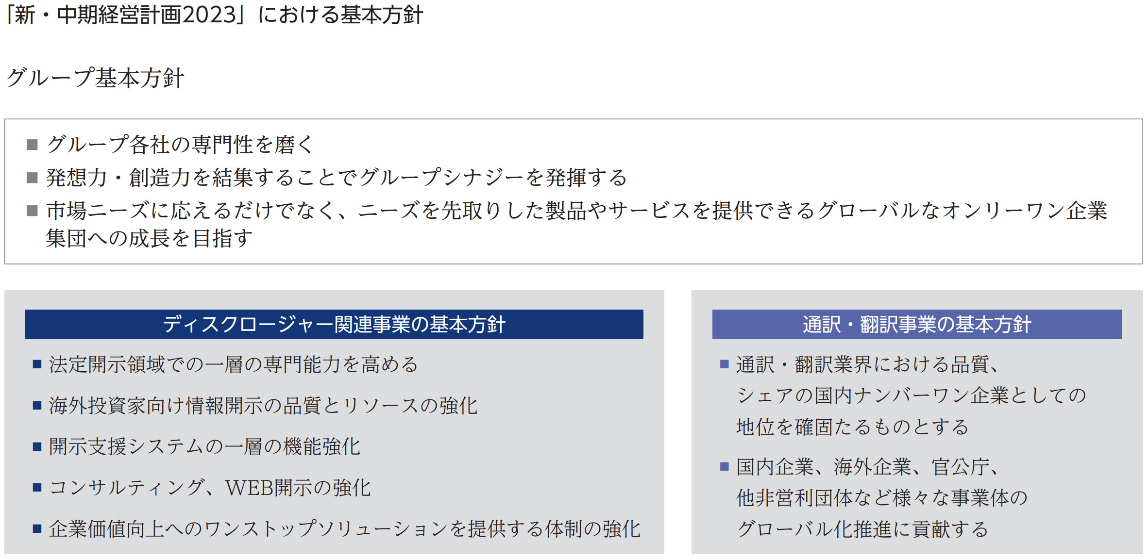 「新・中期経営計画2023」における基本方針